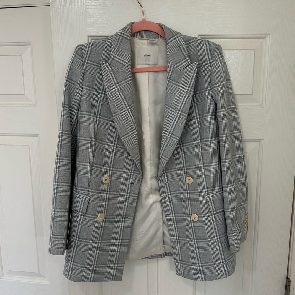 Aritzia - Wilfred Gray Checkered Double-Breasted Blazer